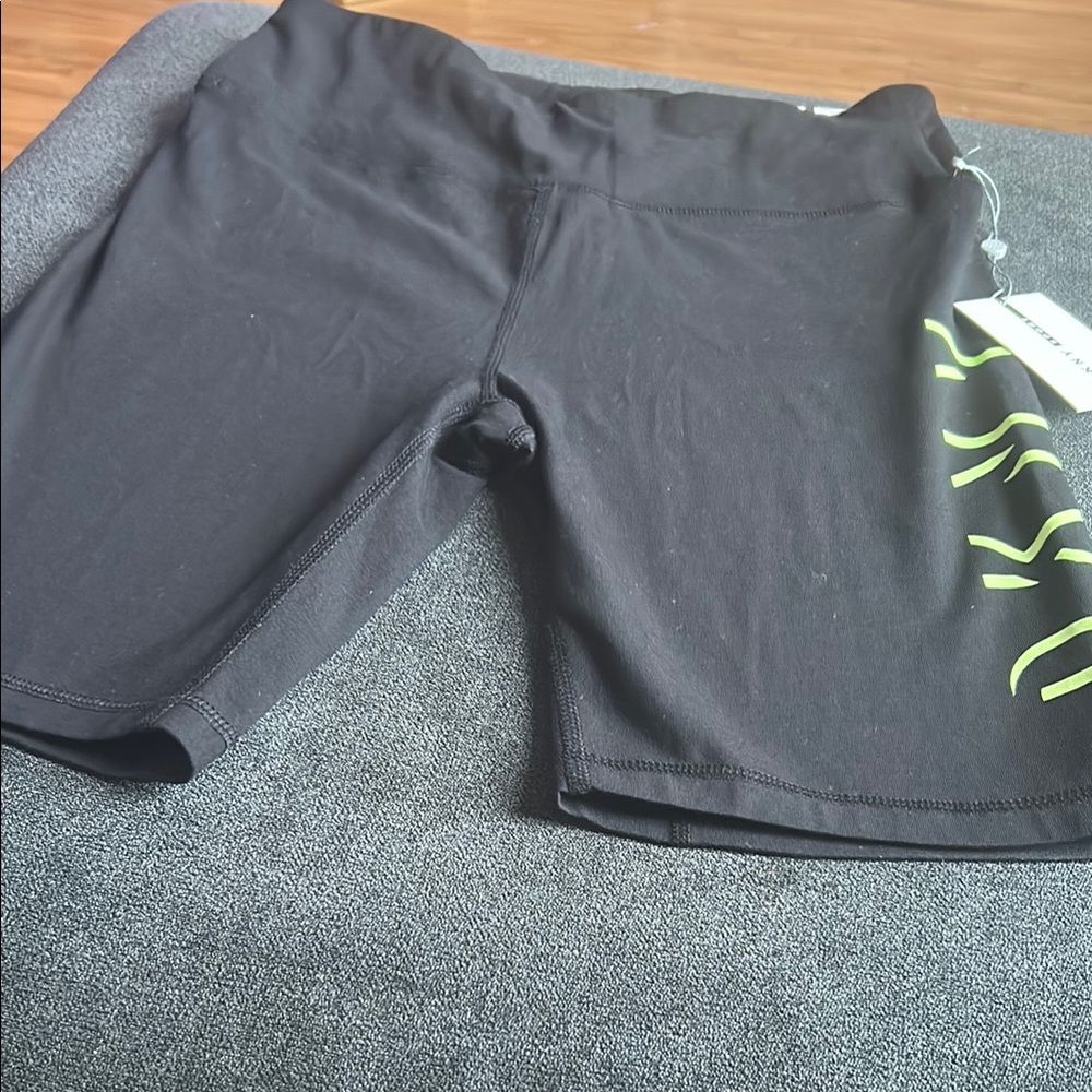 DKNY Black and Neon Green Women's Bike Shorts